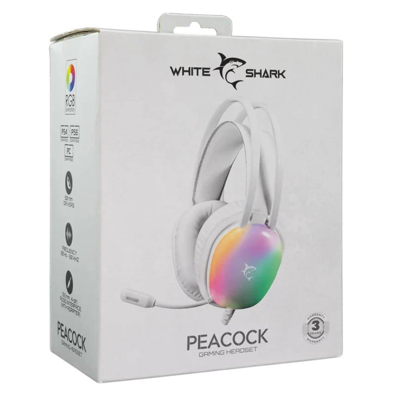 Micro-Casque Gaming Filaire White Shark PEACOCK GH-2444 / RGB / Blanc