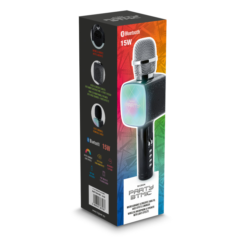 MICROPHONE BLUETOOTH 2 EN 1 KARAOKÉ  ET ENCEINTE PARTY AVEC EFFETS LUMINEUX BIGBEN / 15W / NOIR - photo 1
