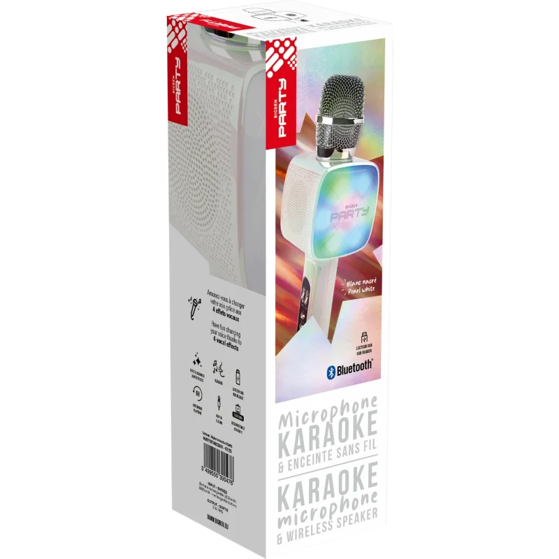 MICROPHONE BLUETOOTH 2 EN 1 KARAOKÉ  ET ENCEINTE PARTY AVEC EFFETS LUMINEUX BIGBEN / 15W / NOIR - variant PARTYBTMIC2WH - photo 1