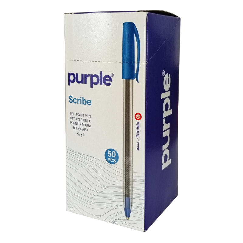 Pack de 50 Stylos à Bille Pointe SCRIBE Purple / 1,0 mm / Bleu