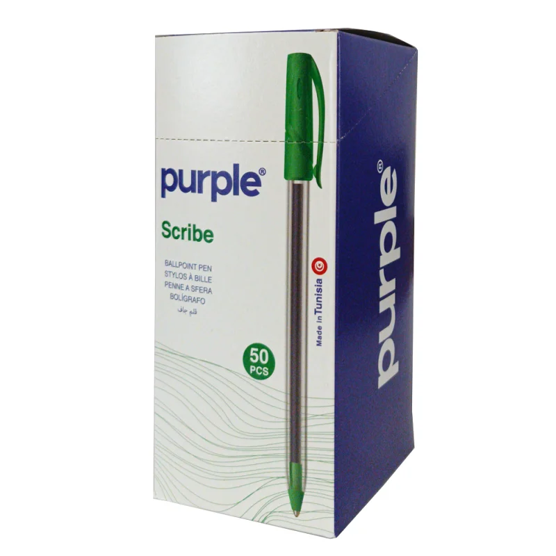Pack de 50 Stylos à Bille Pointe SCRIBE Purple / 1,0 mm / Vert