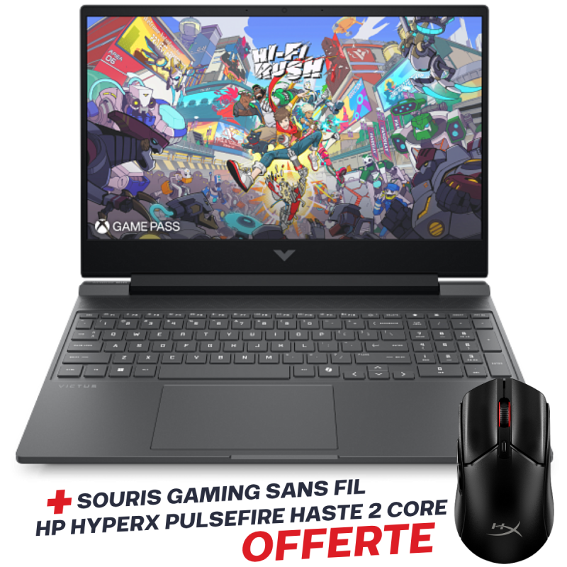 Pc Portable Gamer HP Victus Gaming 15-fb3008nk / Ryzen 5 8645HS / 24 Go DDR5 / 512 Go SSD / Windows 11 / Noir Avec Souris Gaming Sans Fil HP HyperX Pulsefire Haste 2 Core Noir Offerte - variant BU-C65BFEA-32 - photo 1