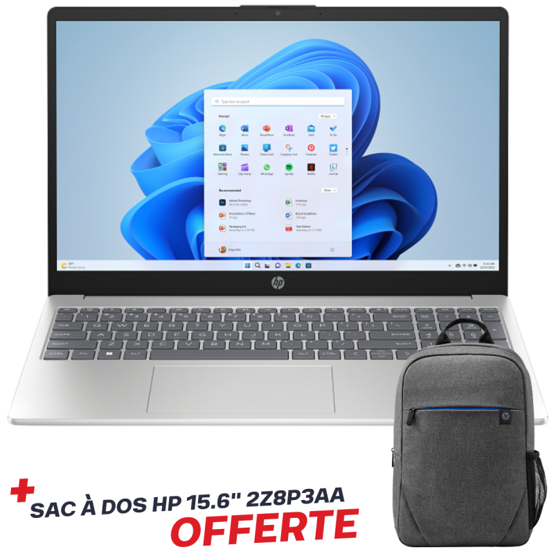 Pc Portable HP 15-fc0092nk / Ryzen 5 7520U / 8 Go / 512 Go SSD / Windows 11 / Blanc Avec Sac à dos H