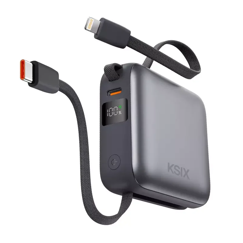 Power Bank KSIX 10 000 mAh, charge rapide 22,5 W, câbles Lightning intégre
