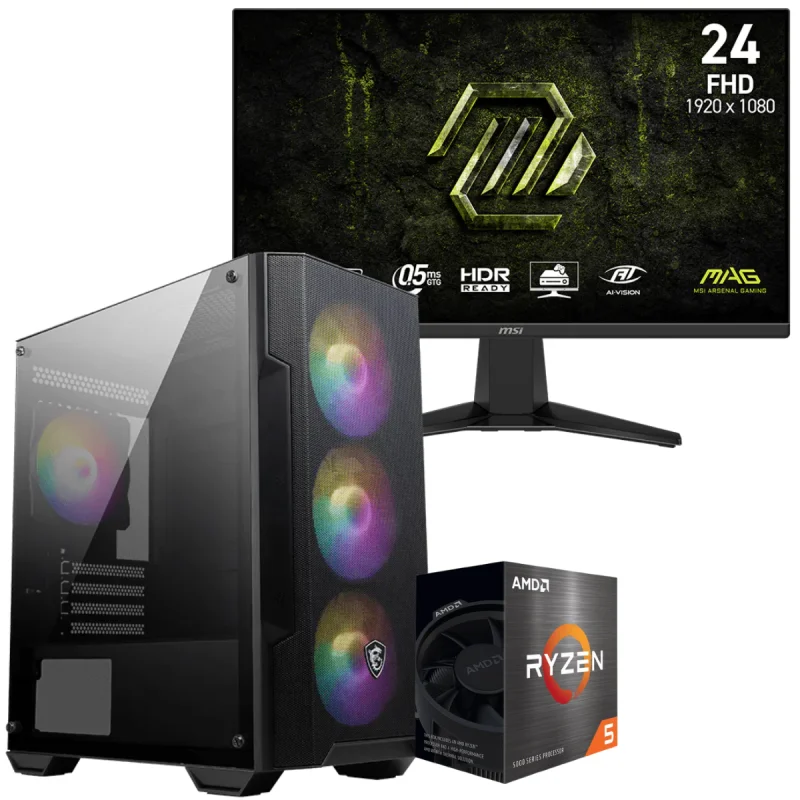 Setup Gamer Special Pc de Bureau Gaming / Ryzen 5 5500GT / Vega 7 / 16 Go Avec Écran Gaming MSI MAG 245F X24 24" Full HD IPS / 240 Hz