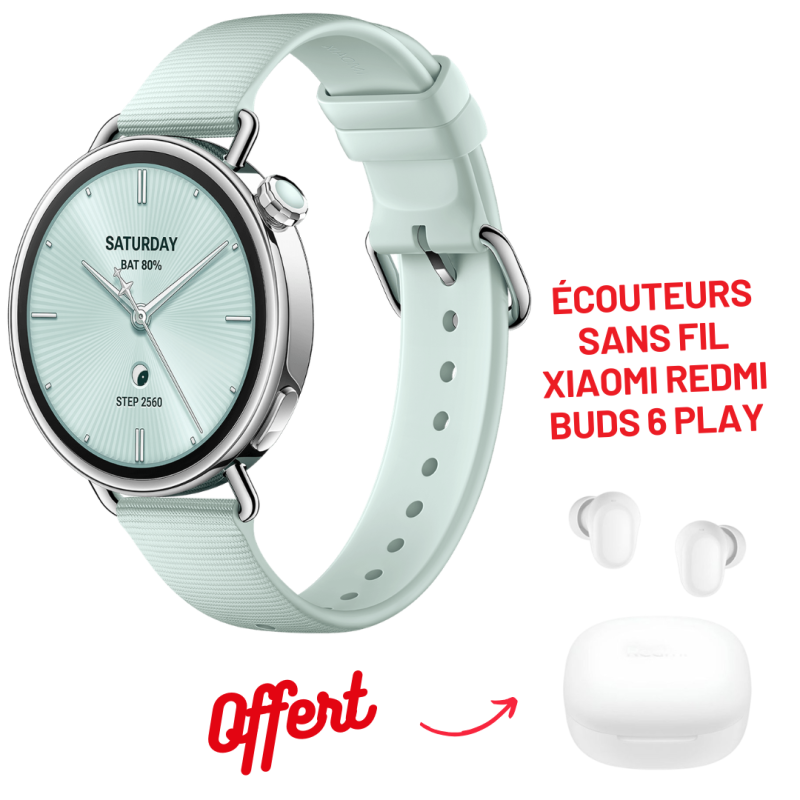 SMART WATCH XIAOMI S4 41 mm FLUORORUBBER STRAP / BLACK + Écouteurs Sans Fil XIAOMI Redmi Buds 6 Play - variant M2502W1-GREEN - photo 4