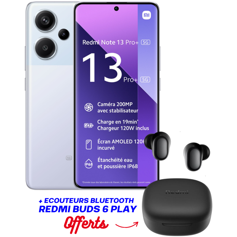 Smartphone XIAOMI Redmi Note 13 PRO+ 5G/ 12GO /512GO / Violet + Ecouteurs Bluetooth Redmi buds 6 play Offerts - Xiaomi - photo 1