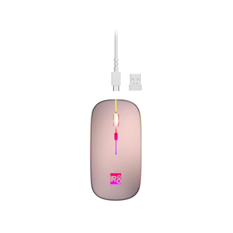 Souris sans fil Rechargeable R8 1715 avec éclairage RGB / Rose