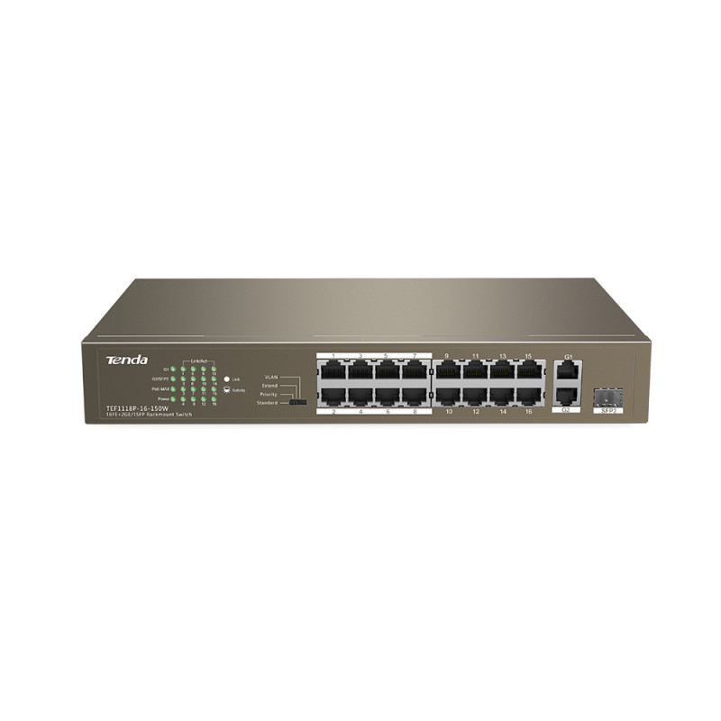 SWITCH DE BUREAU Tenda TEF1118P-16-150W / 16FE+2GE/1SFP - 16 ports PoE 10/100 Mbps - photo 1