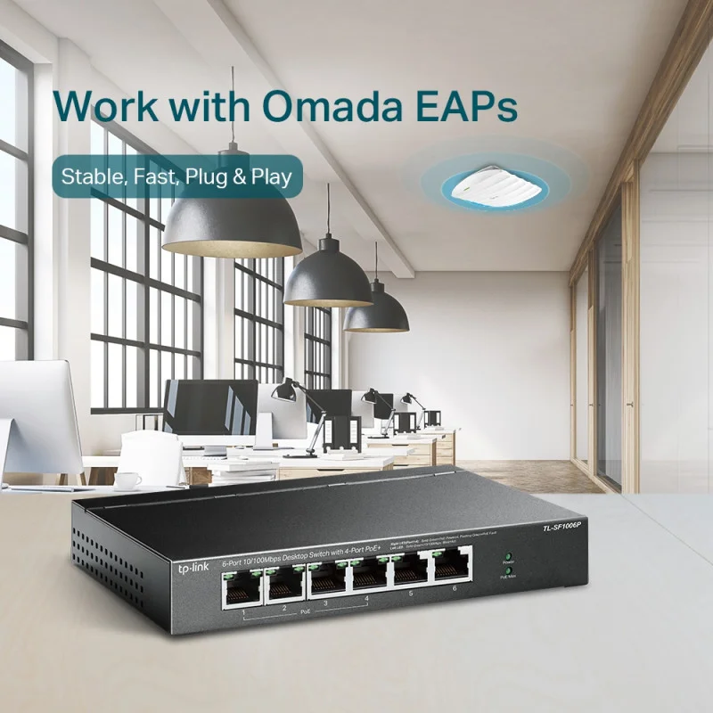 Switch de bureau TP-Link 6 ports 10/100 Mbps avec 4 ports PoE+