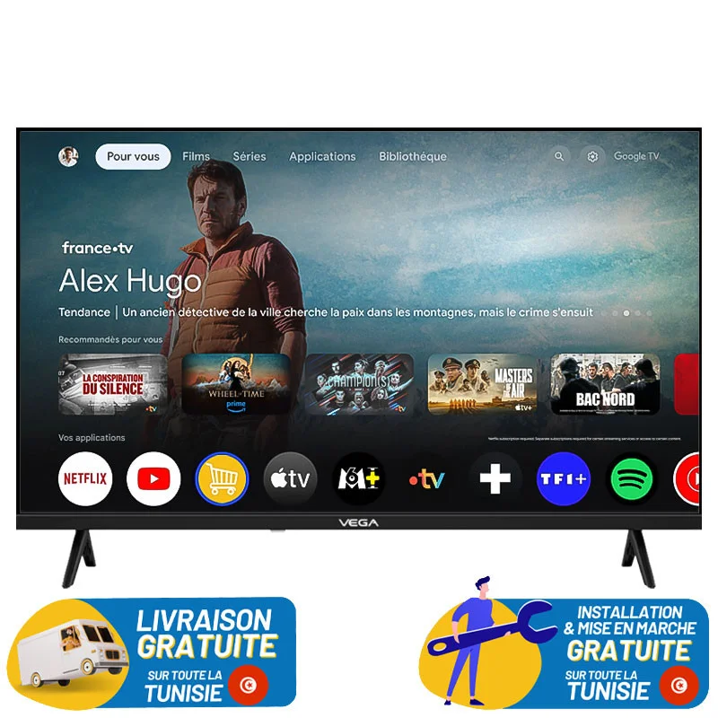 TV VEGA 43" QLED Full HD SMART GOOGLE TV / avec Récepteur intégré
